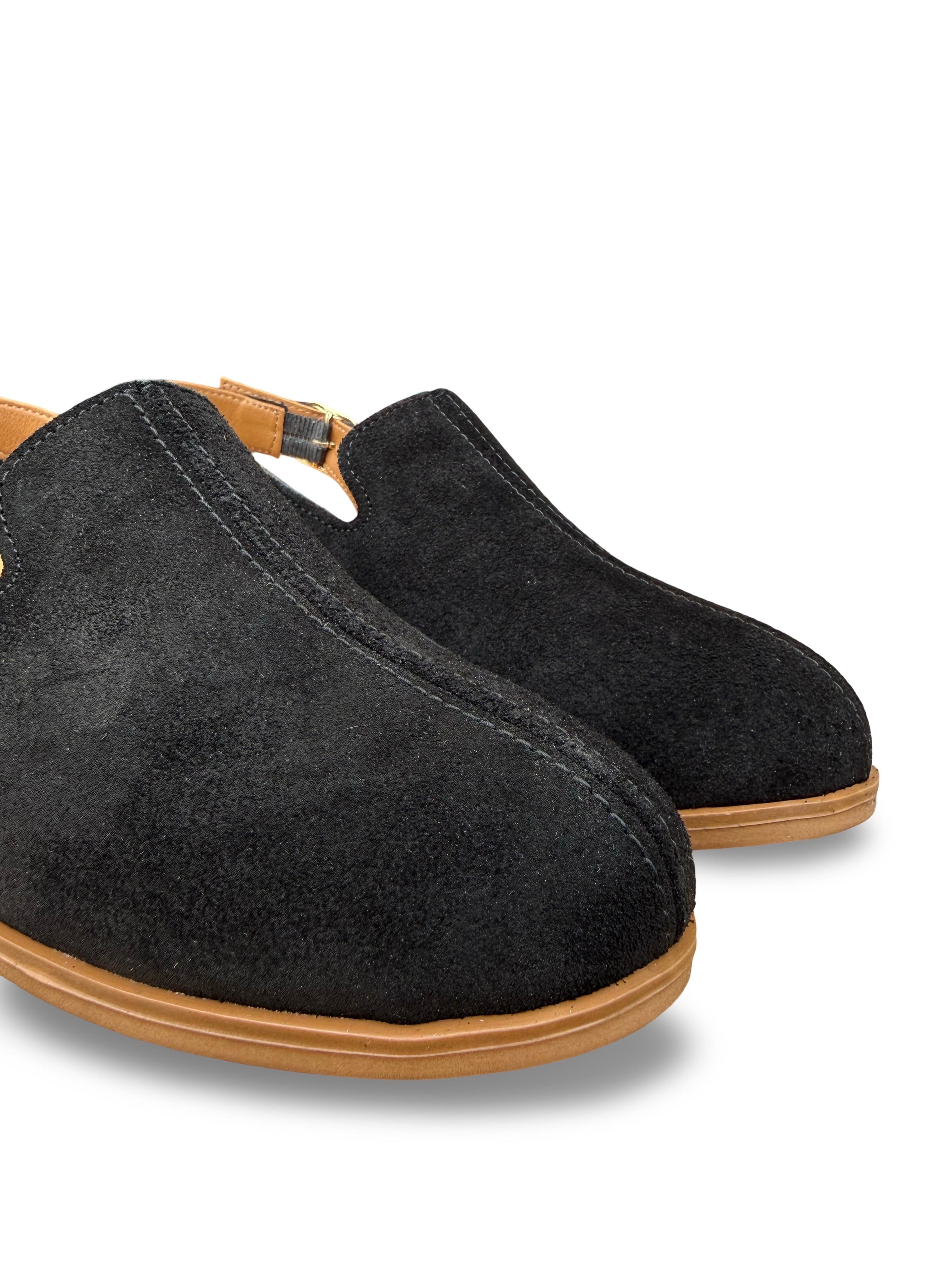 Bty264009 Hakiki Deri Kadın Loafer Ayakkabı Siyah Süet