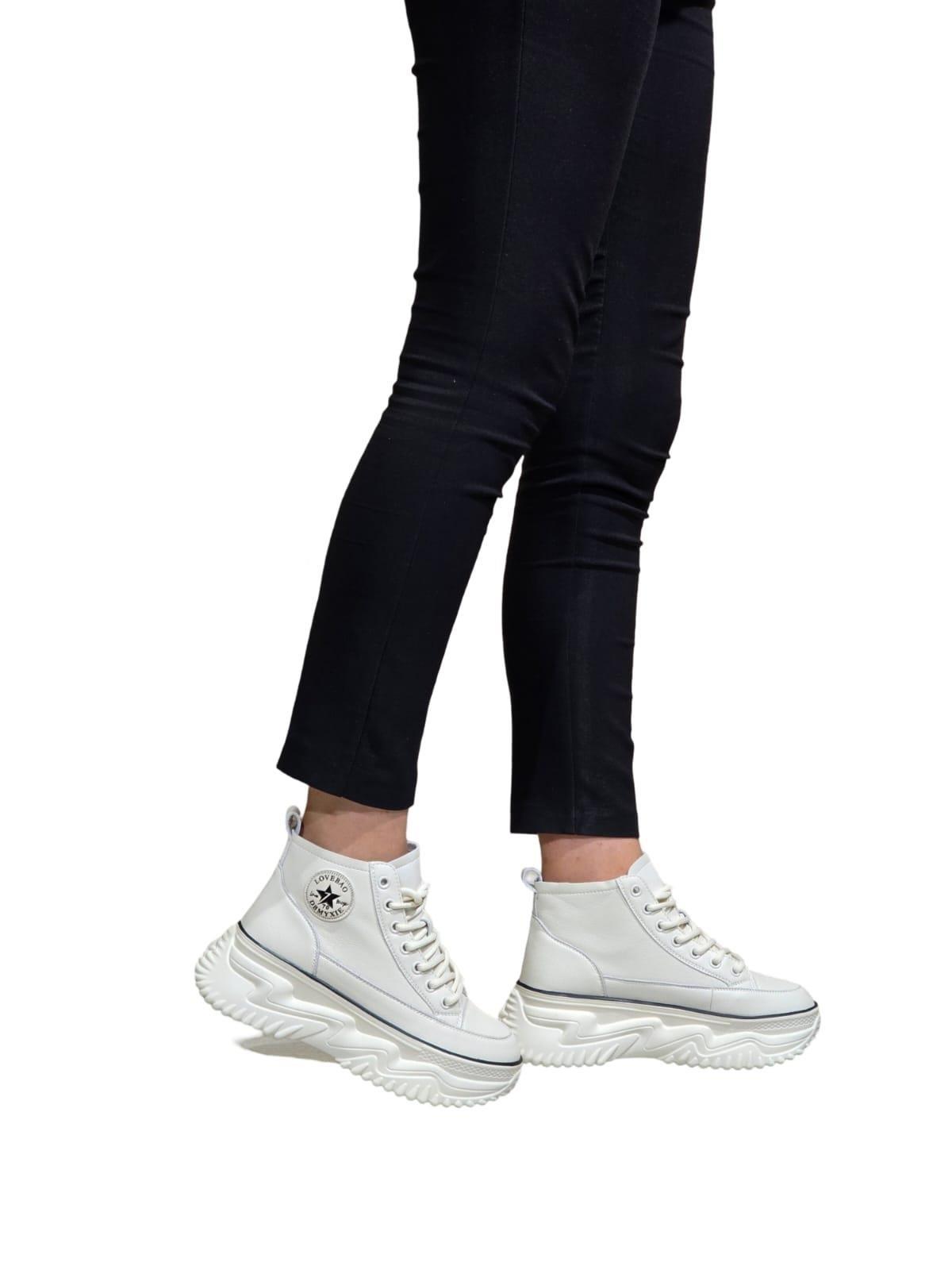 GML Gınza   Taban Yüksek Bilekli Kadın Spor Sneaker Beyaz