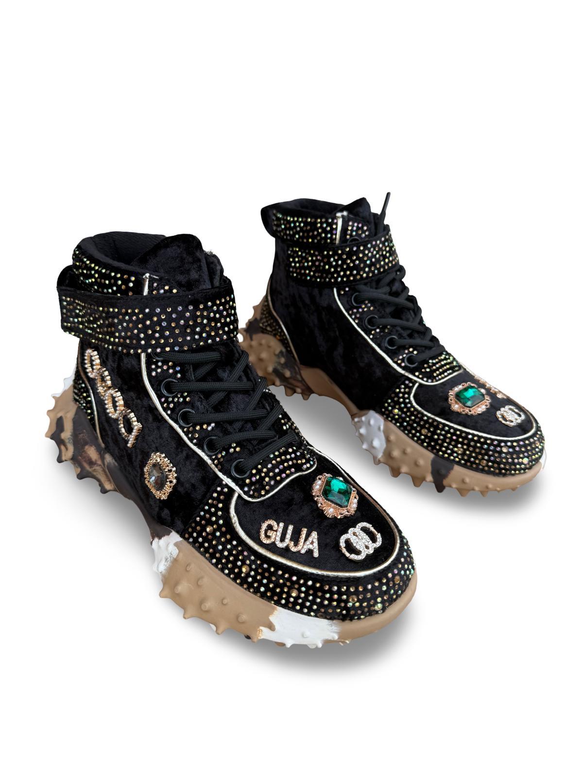 Guja 24K351  Kadın Boğazlı Sneaker Aır Taban Taş Detaylı Siyah