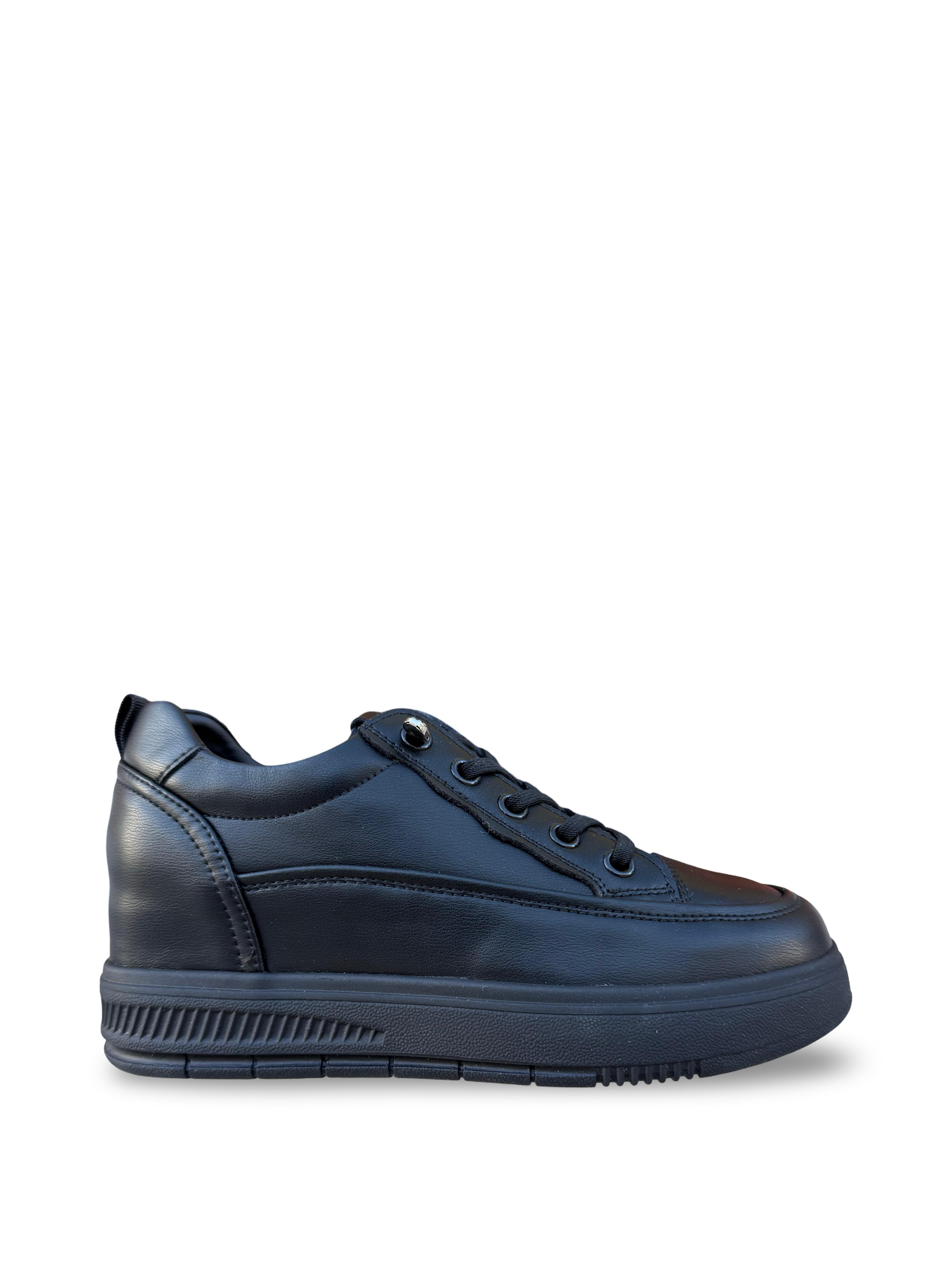 Guja Y352 Hakiki Deri Dolgu Topuk Kadın Spor Sneaker Siyah