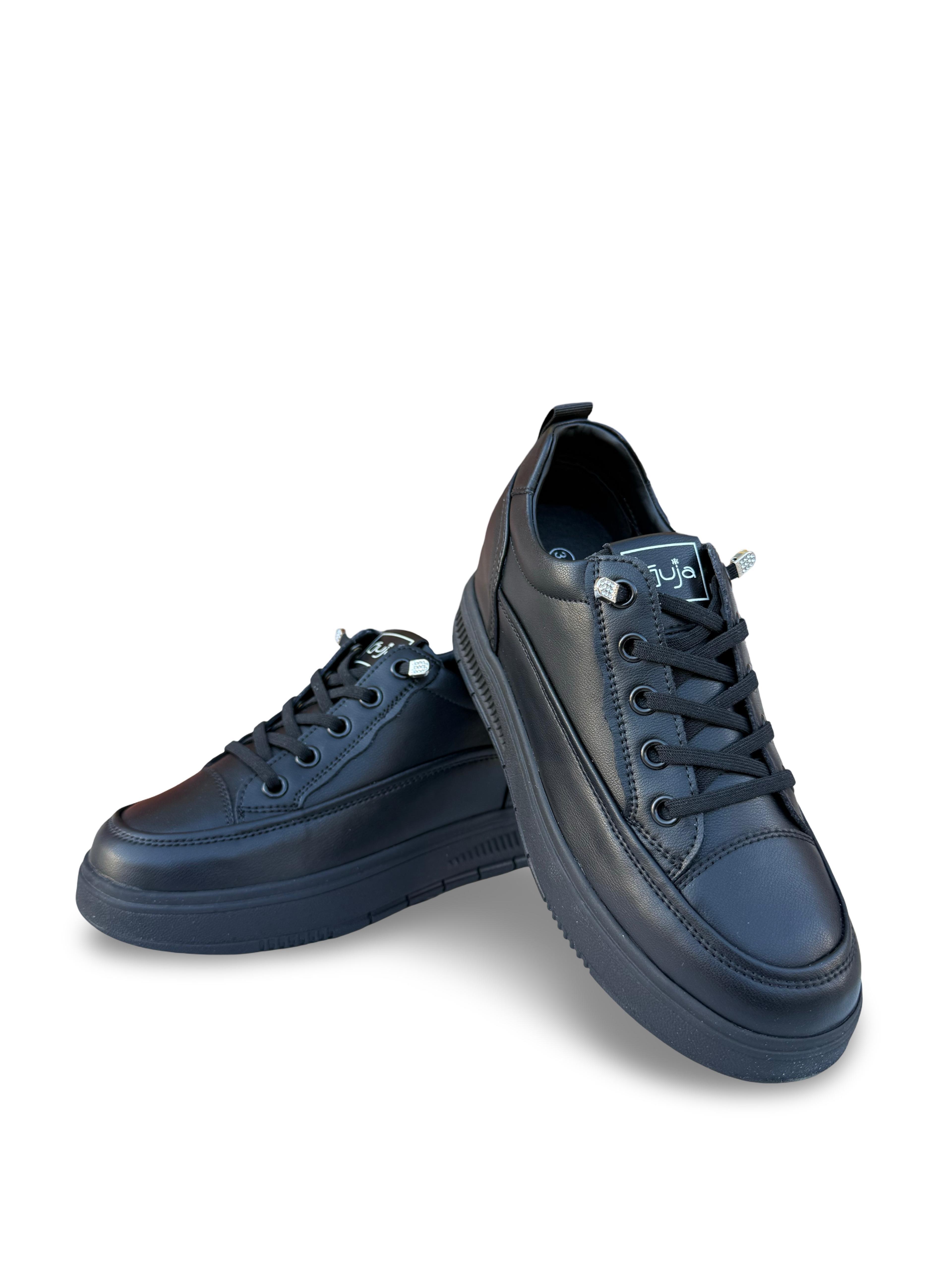 Guja Y352 Hakiki Deri Dolgu Topuk Kadın Spor Sneaker Siyah