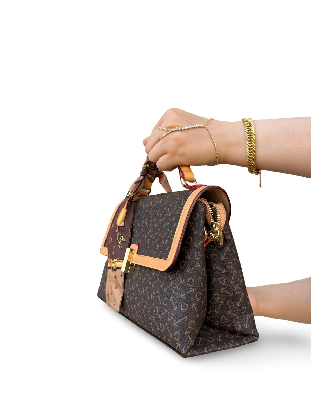 Lvdr930951 Monogram Tasarım Şal Aksesuarı Kadın Premium Çanta Kahve