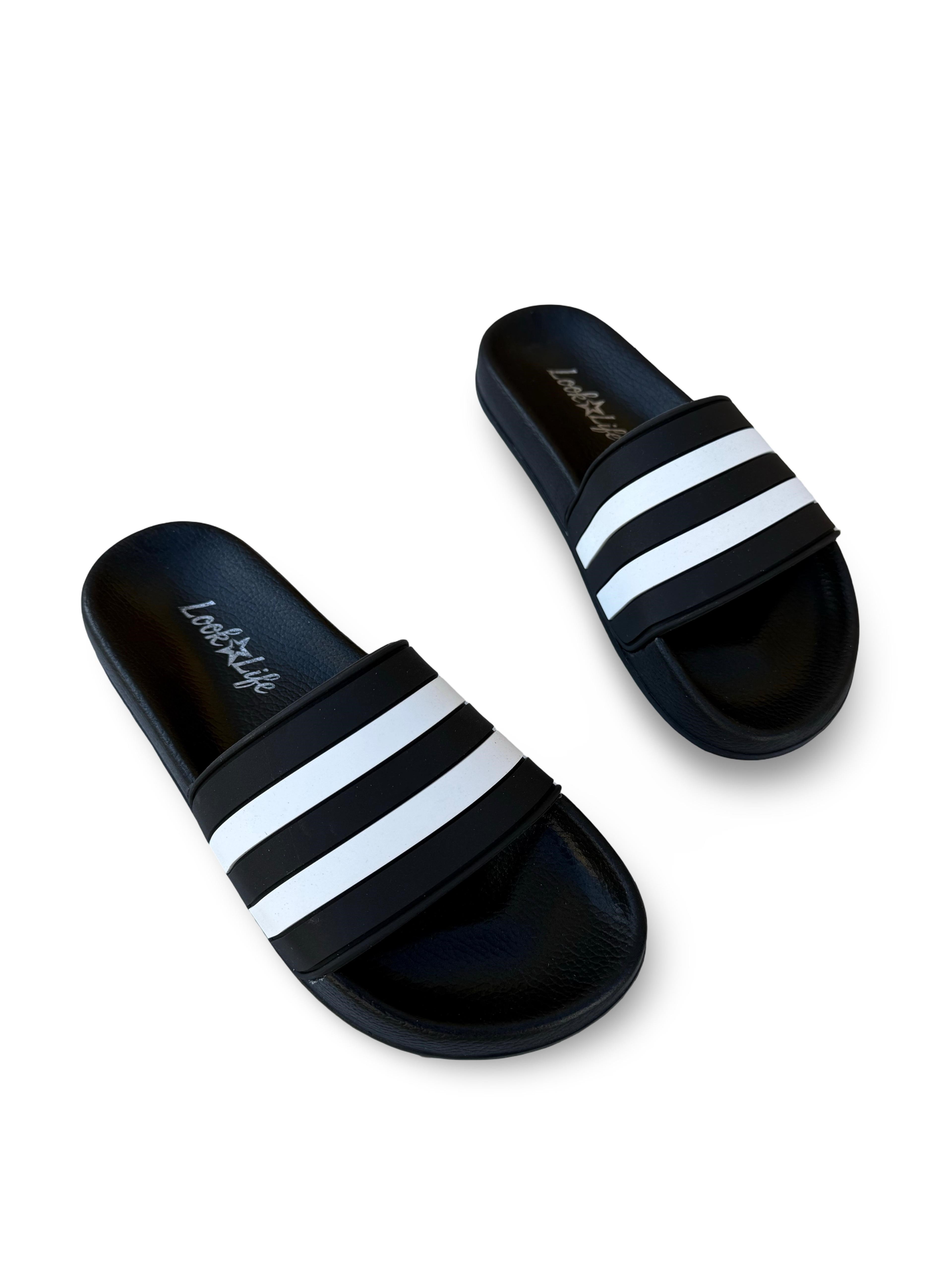MYS S264018 Unisex Taraftar Terlik Siyah Beyaz
