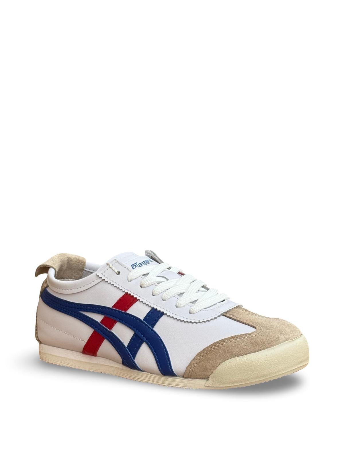Tayger Z-3232 Hakiki Deri Kadın Spor Sneaker Beyaz Mavi
