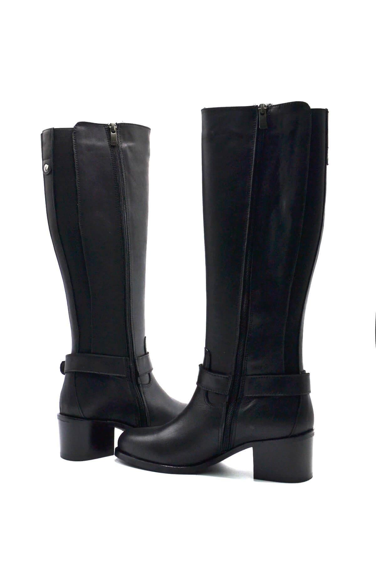 Venüs 1950912K Hakiki Deri Kauçuk Taban Kadın Çizme Siyah
