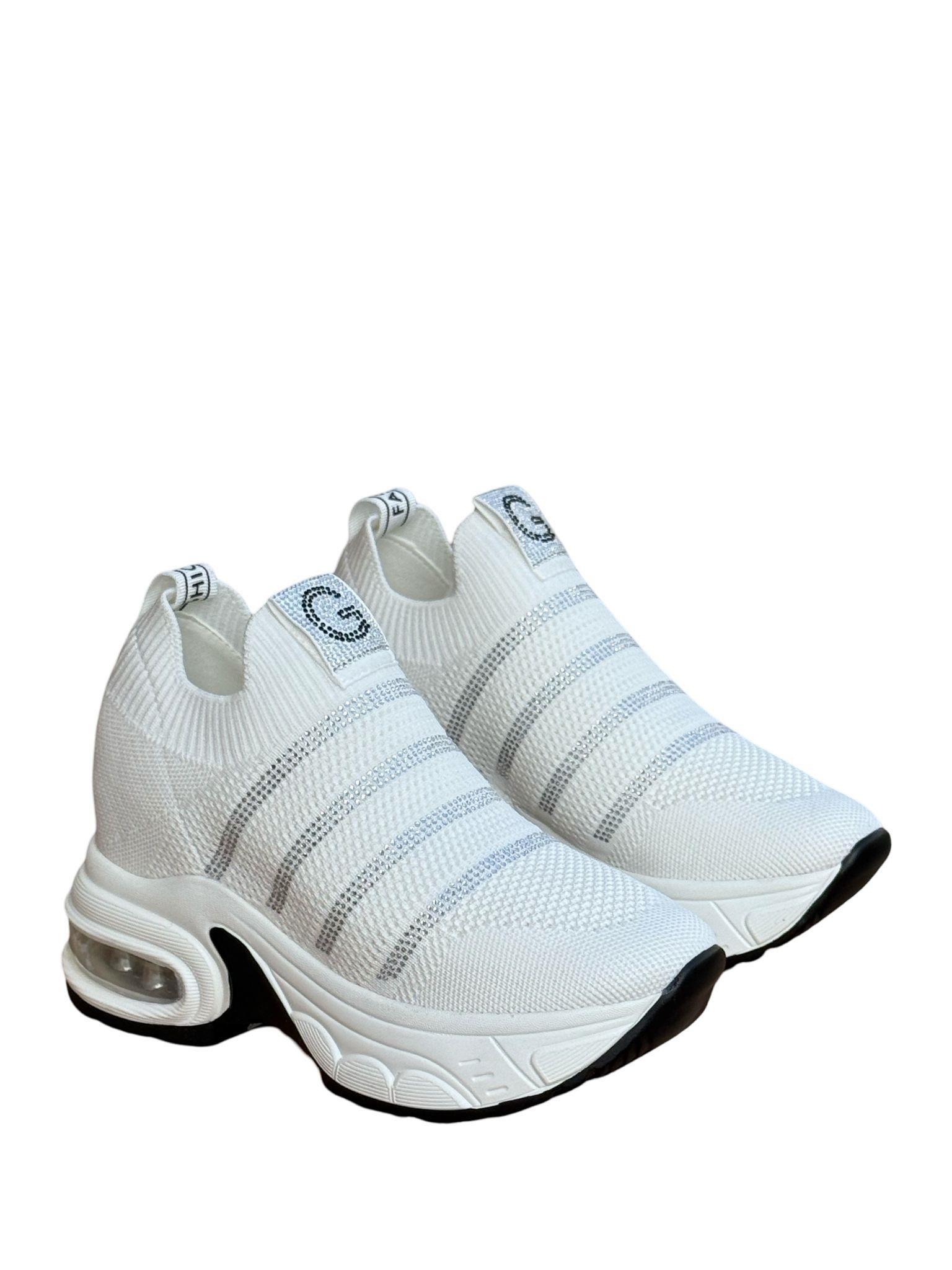 Yalınayak 25y300-4 Taş Detaylı Aır Taban Kadın Sneaker Beyaz