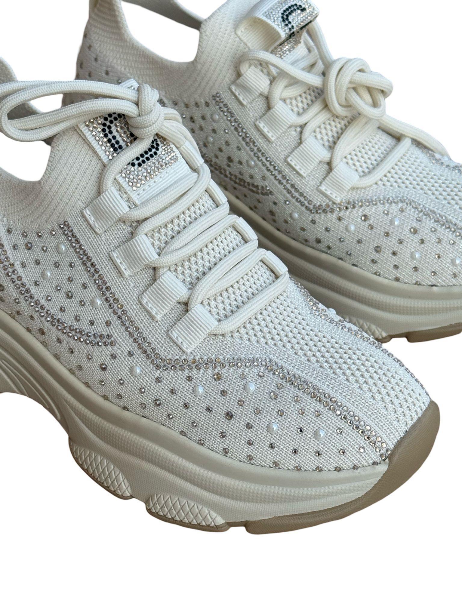 Yalınayak 25Y309-1 Taş Detaylı Aır Taban Kadın Sneaker Bej