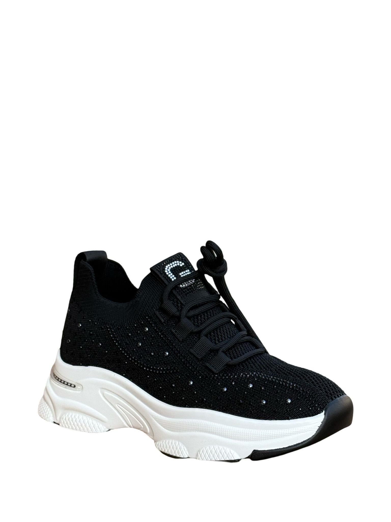 Yalınayak 25Y309-1 Taş Detaylı Aır Taban Kadın Sneaker Siyah