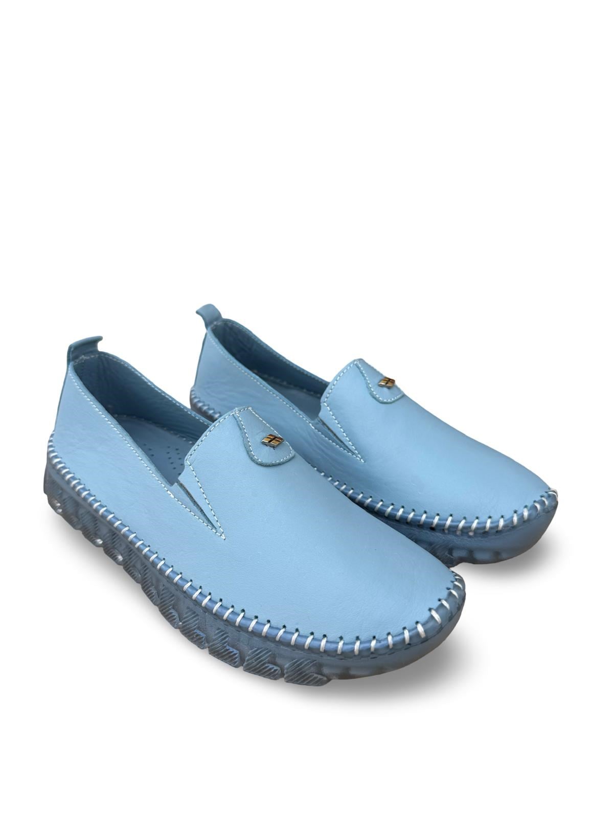 Yalınayak Bdr223 Hakiki Deri Comfort Taban Kadın Casual Ayakkabı Mavi