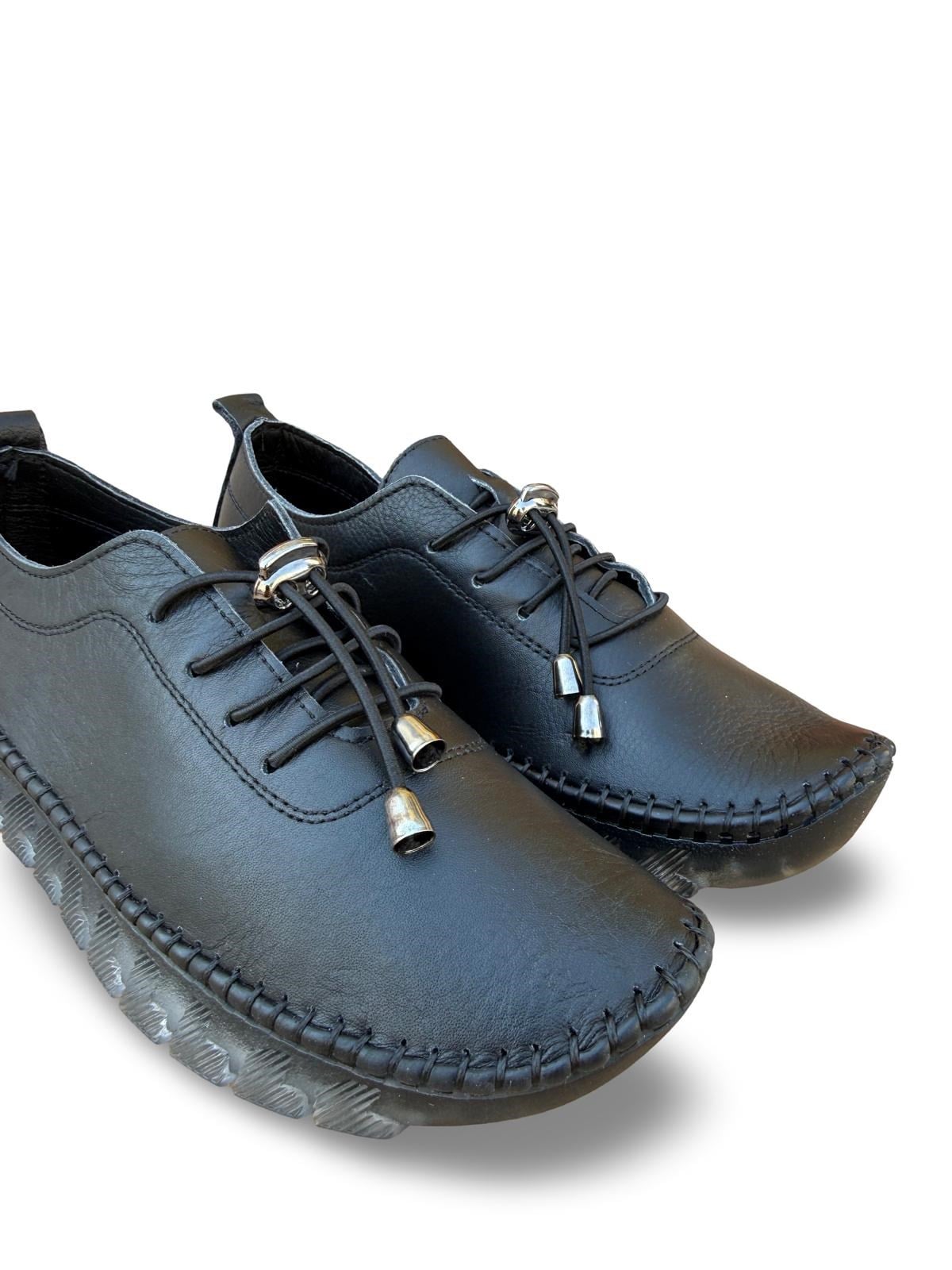 Yalınayak Bdr224 Hakiki Deri Comfort Taban Kadın Casual Ayakkabı Siyah