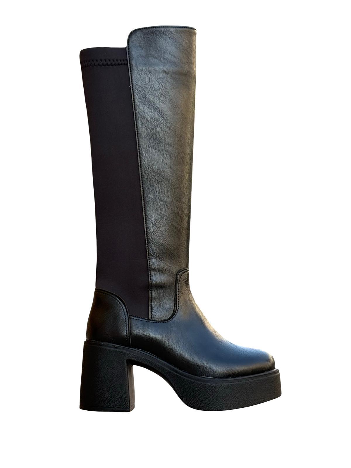 Yalınayak Bty108014 Platform Topuk Kadın Streç Çizme Siyah Cilt