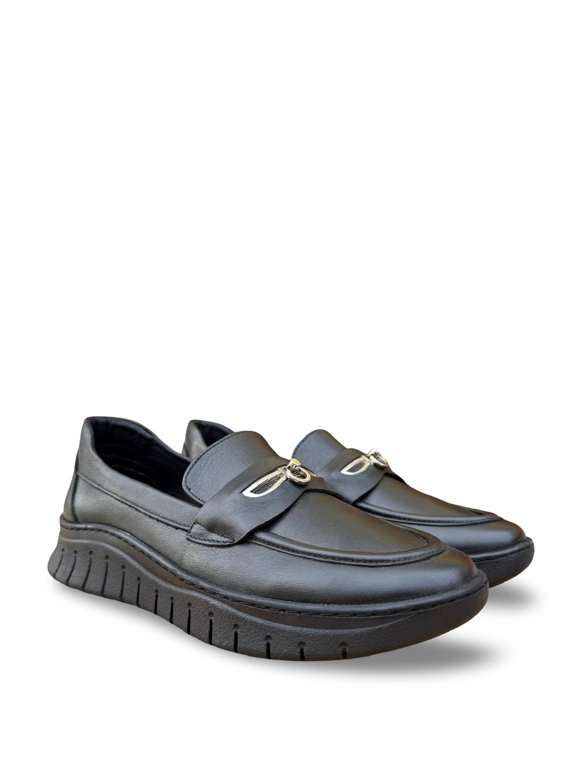 Yalınayak Bty248208 Hakiki Deri Comfort Taban Kadın Loafer Siyah