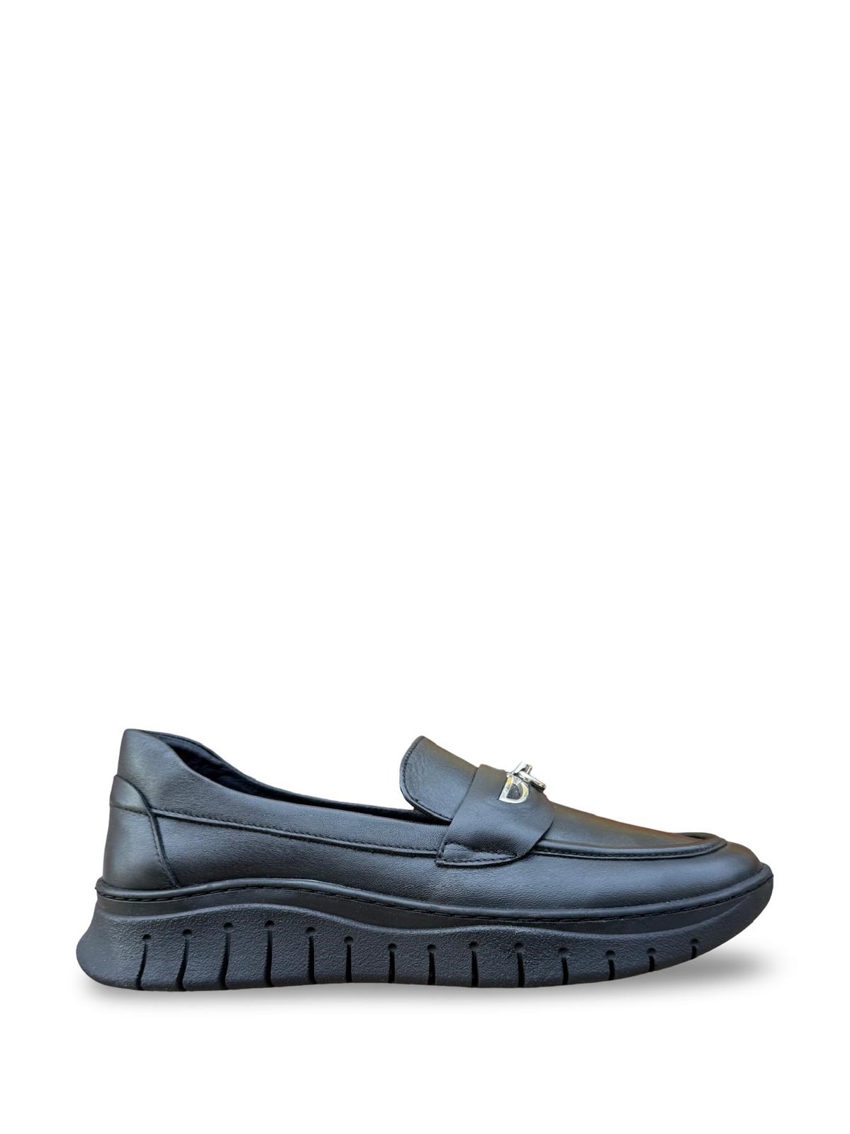 Yalınayak Bty248208 Hakiki Deri Comfort Taban Kadın Loafer Siyah