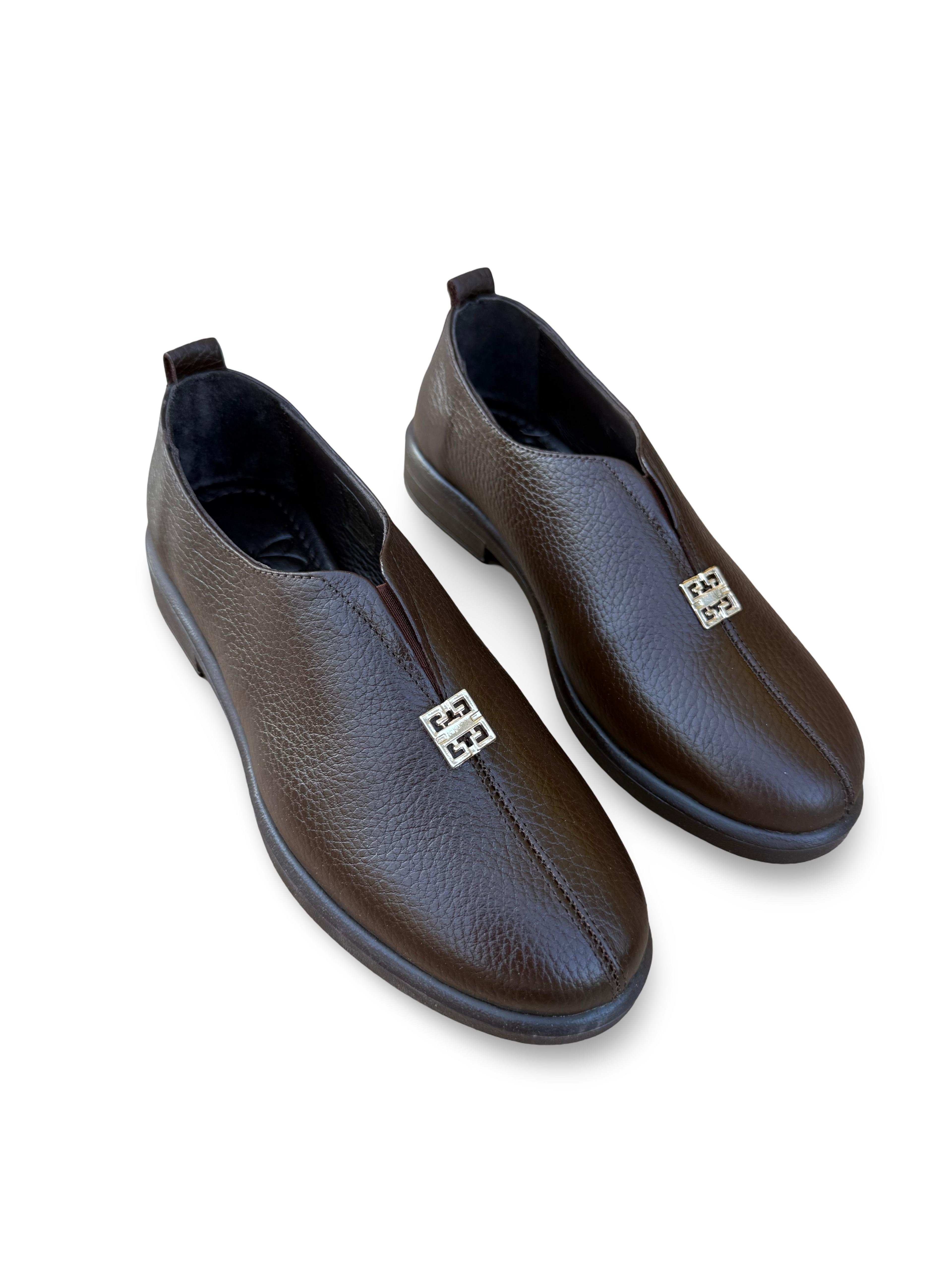 Yalınayak Bty264105 Hakiki Deri Kadın Loafer Babet Kahverengi
