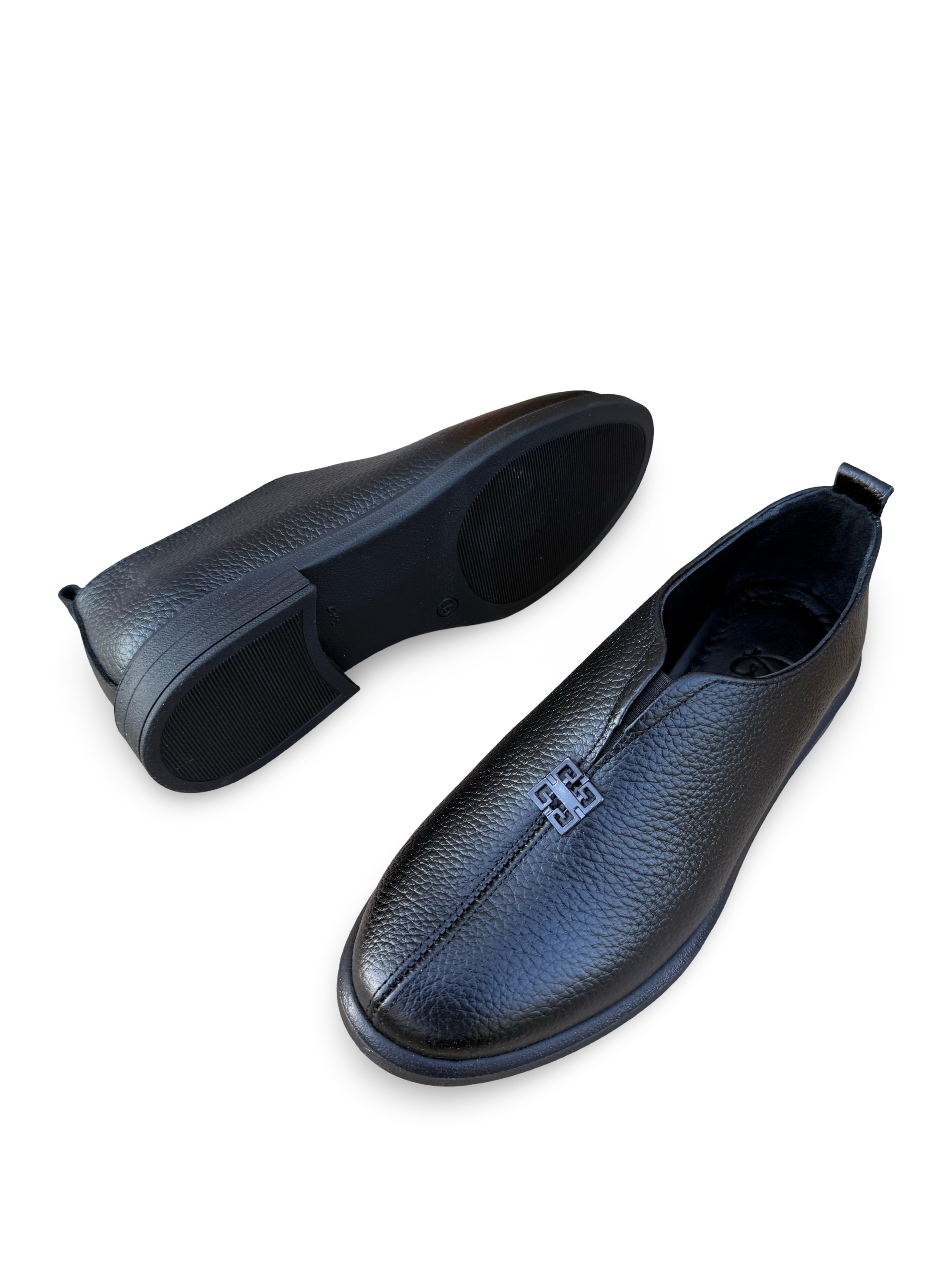Yalınayak Bty264105 Hakiki Deri Kadın Loafer Babet Siyah