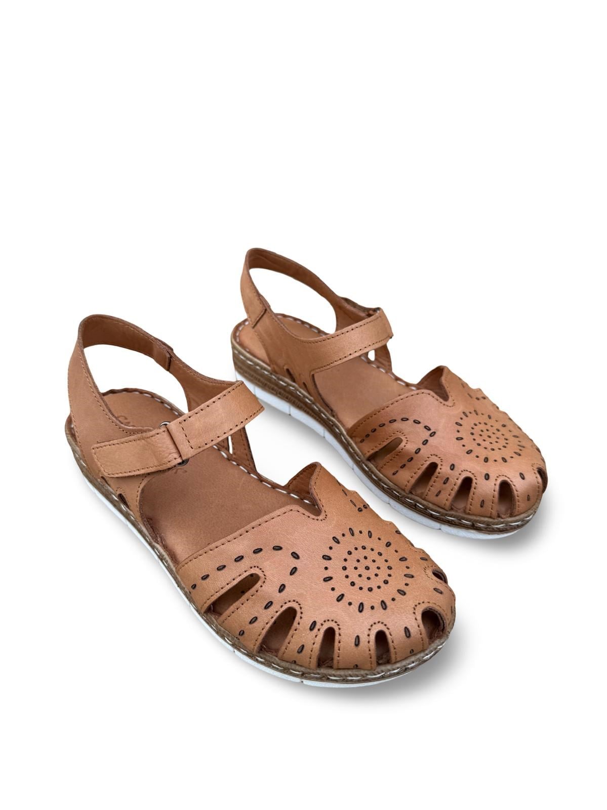 Yalınayak C22380 Hakiki Deri Kadın Comfort Taban Sandalet Taba