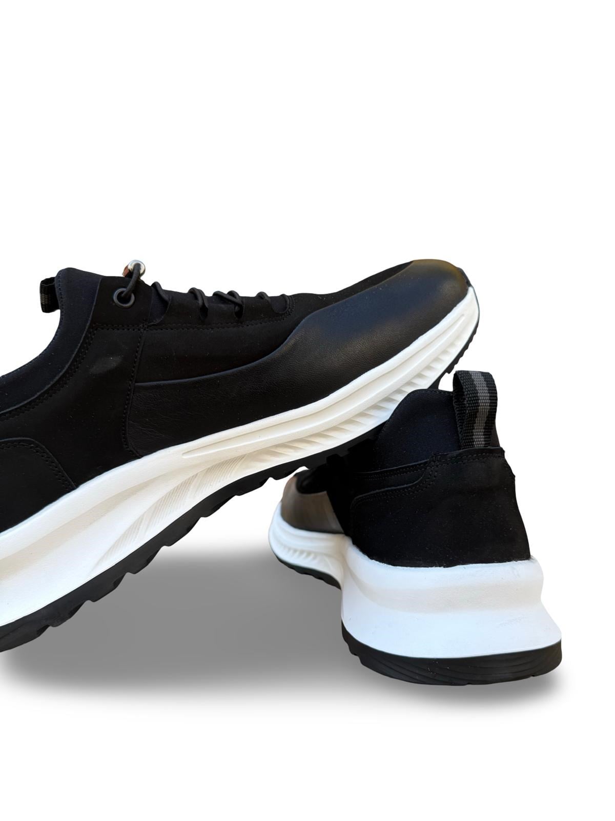 Yalınayak F3297 Hakiki Deri Eva Taban Erkek Sneaker Siyah Nubuk