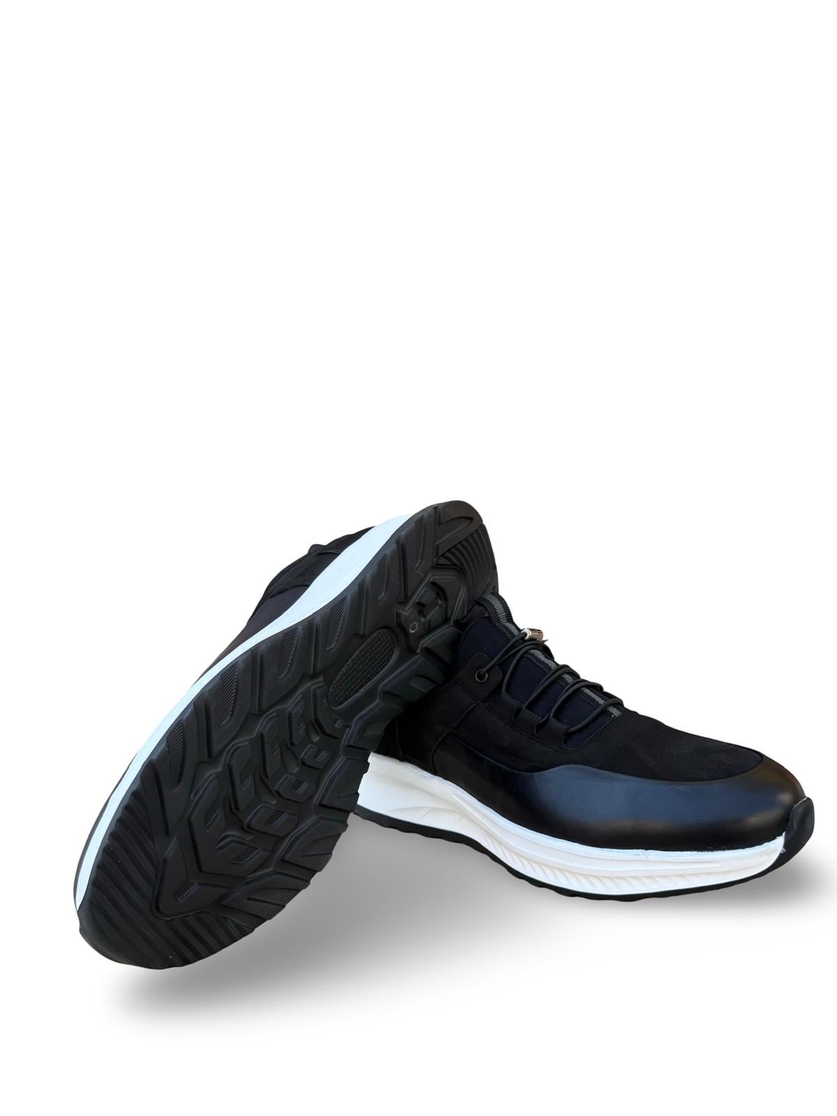 Yalınayak F3297 Hakiki Deri Eva Taban Erkek Sneaker Siyah Nubuk
