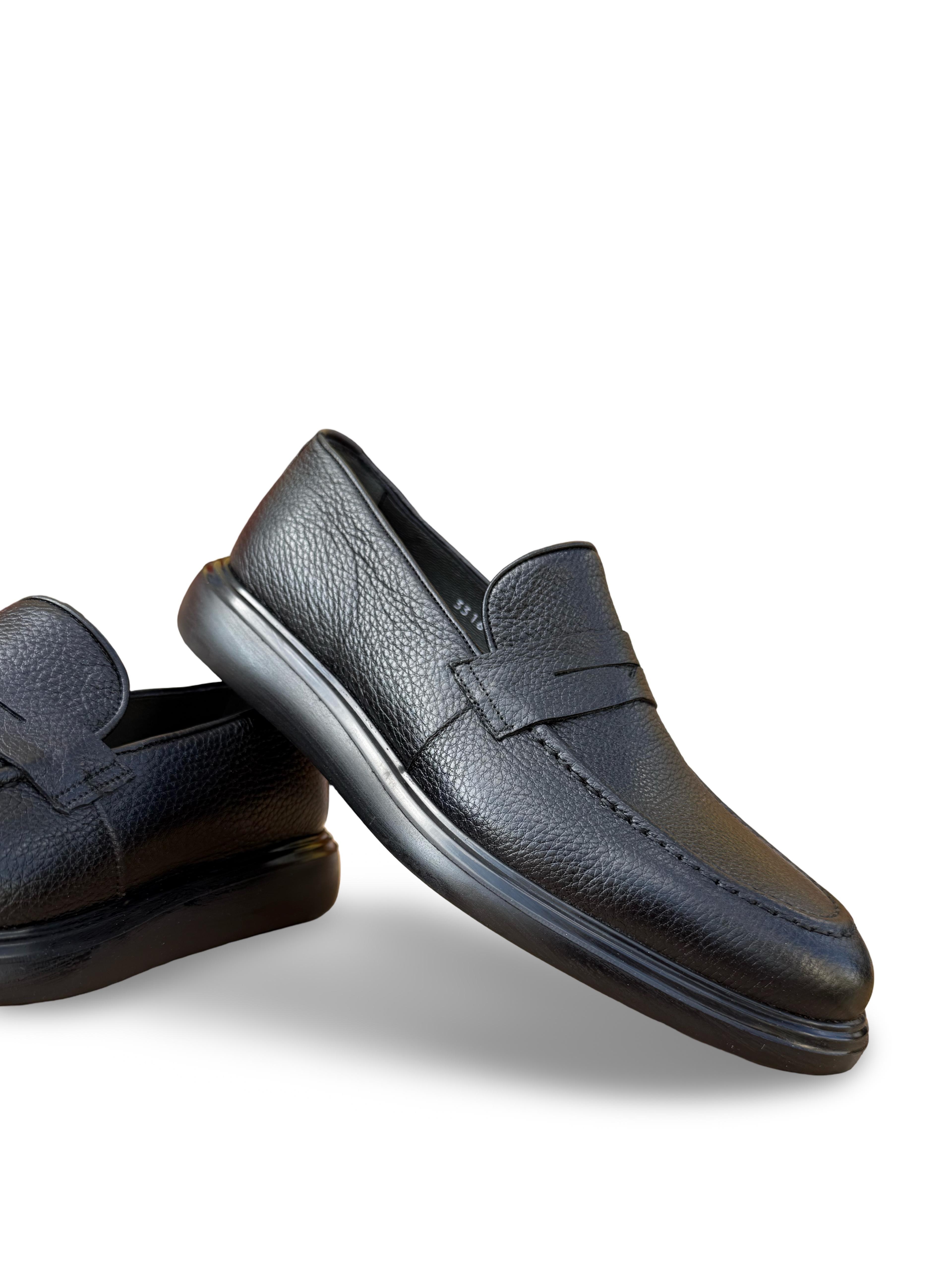 Yalınayak F3316 Hakiki Deri Erkek Loafer Ayakkabı Siyah