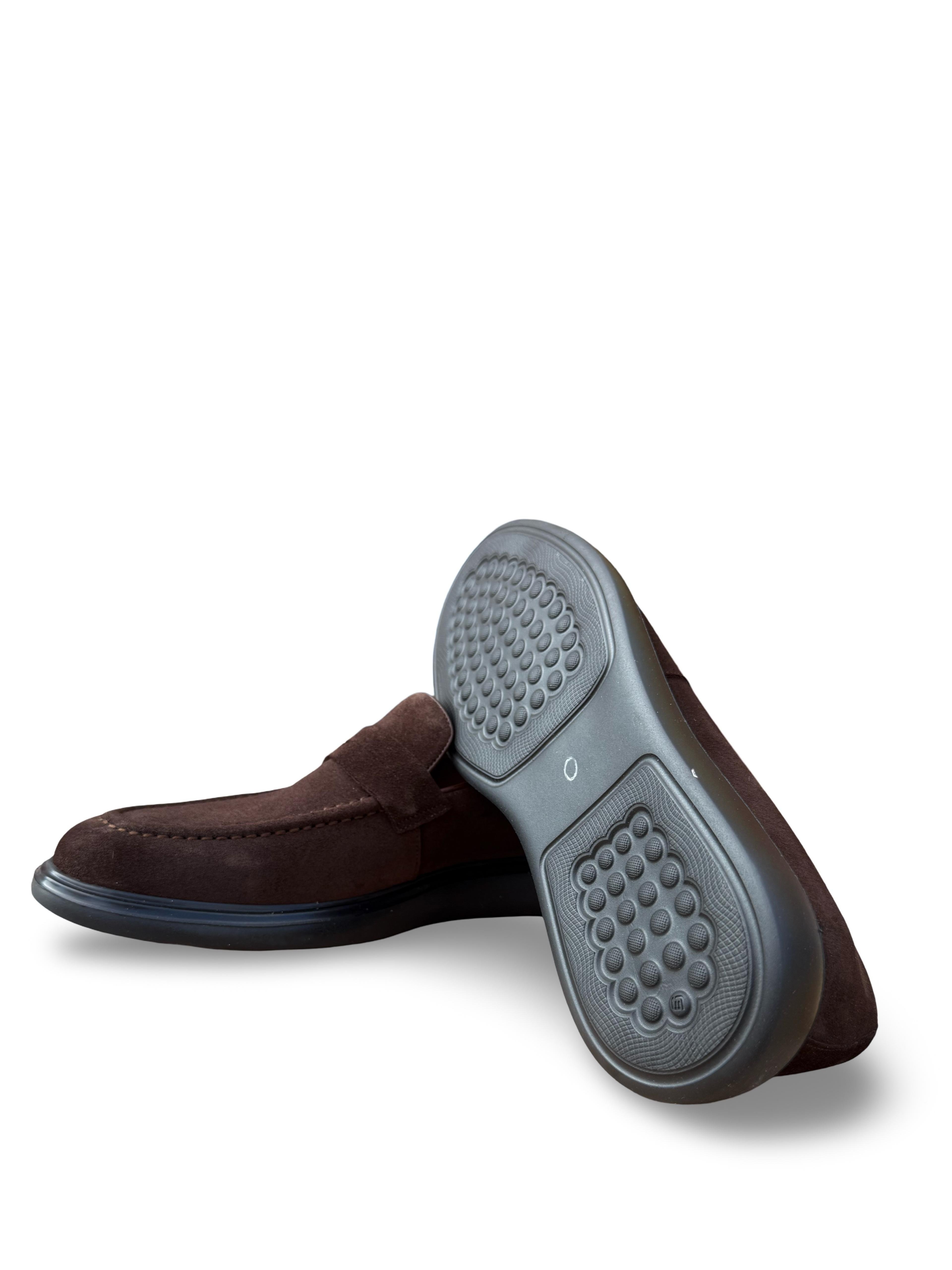 Yalınayak F3316 Hakiki Deri Erkek Loafer Ayakkabı Kahve Süet