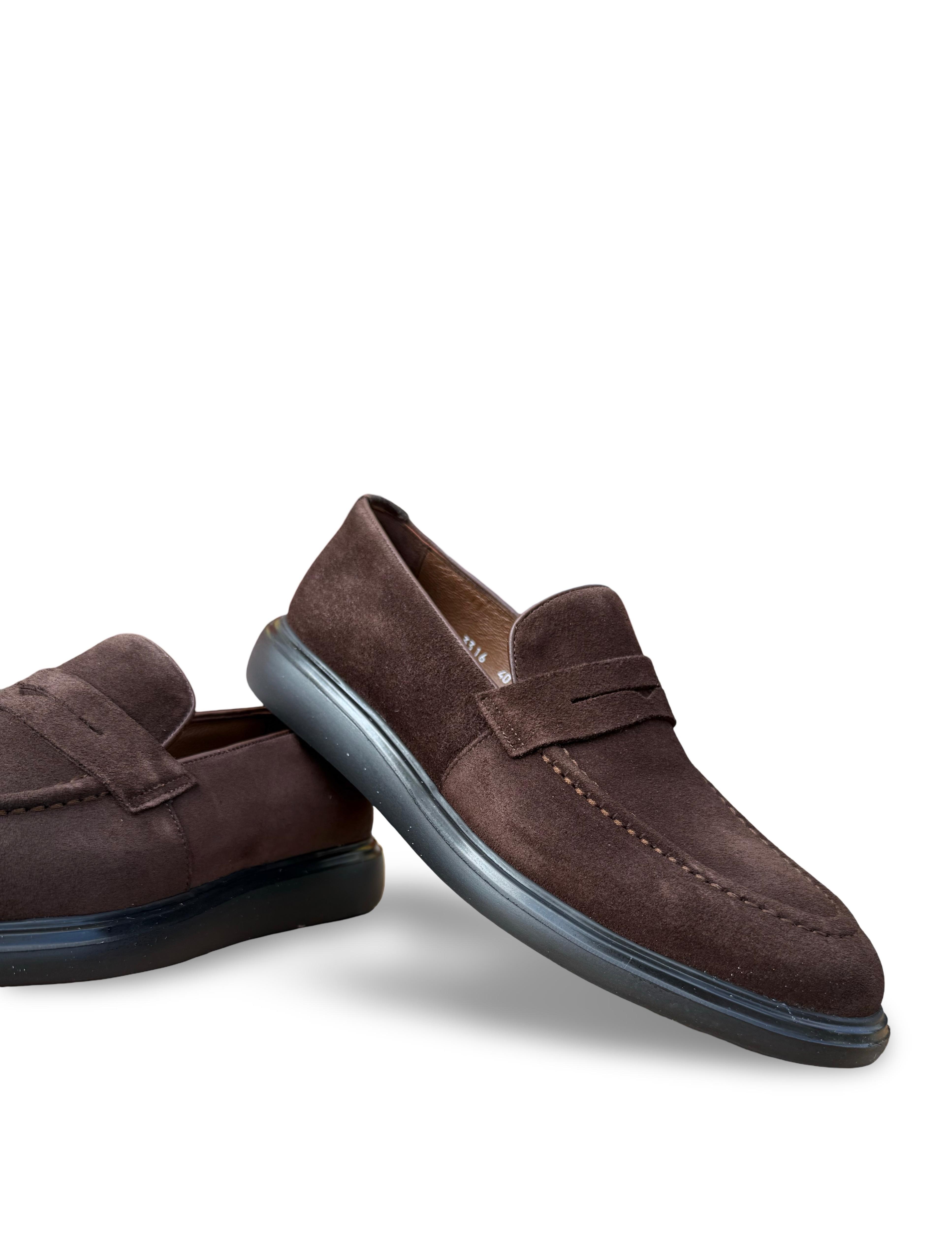 Yalınayak F3316 Hakiki Deri Erkek Loafer Ayakkabı Kahve Süet