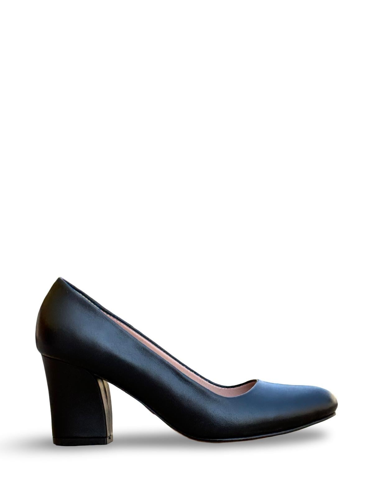 Yalınayak Krl2057 Hakiki Deri Kalın Topuk Kadın Stiletto Siyah