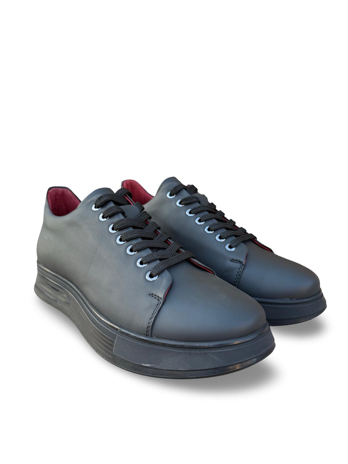 Yalınayak M15275 Hakiki Deri Erkek Sneaker Siyah Mat