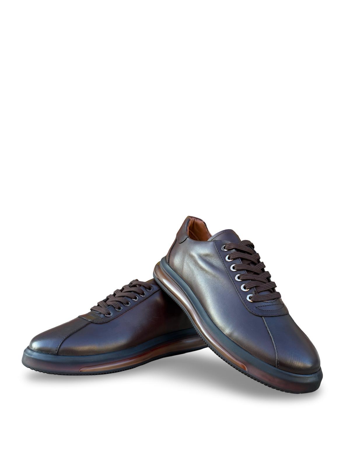 Yalınayak M20031  Hakiki Deri Erkek Aır Taban Sneakers & Spor Kahve