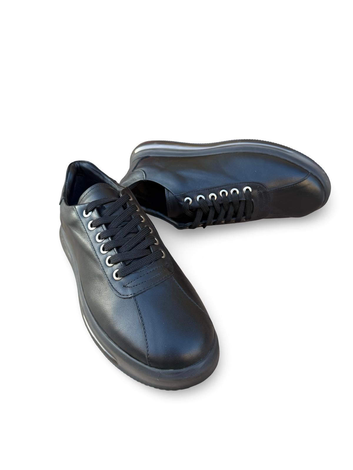 Yalınayak M20031  Hakiki Deri Erkek Aır Taban Sneakers & Spor Siyah
