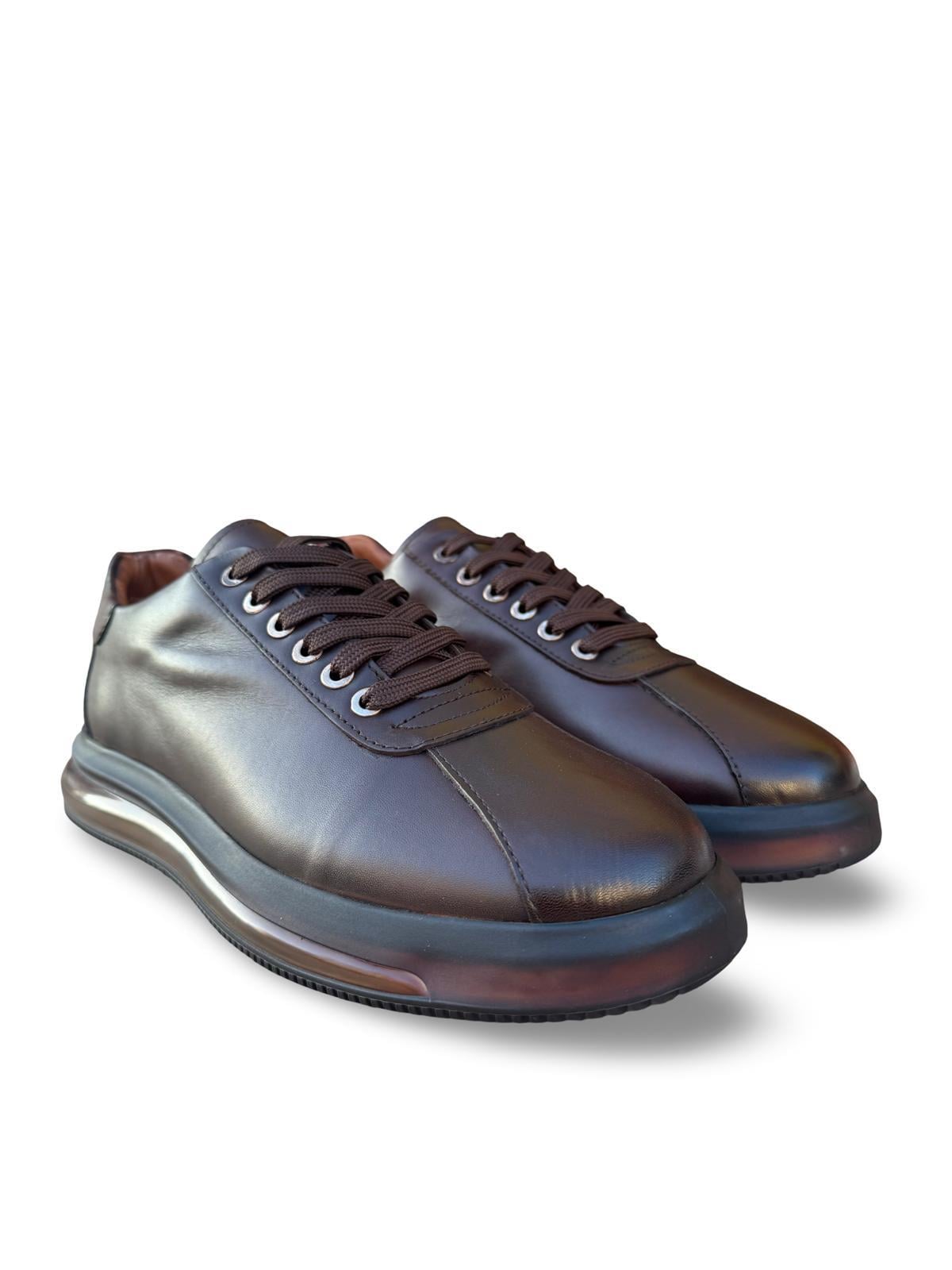 Yalınayak M20031  Hakiki Deri Erkek Aır Taban Sneakers & Spor Kahve