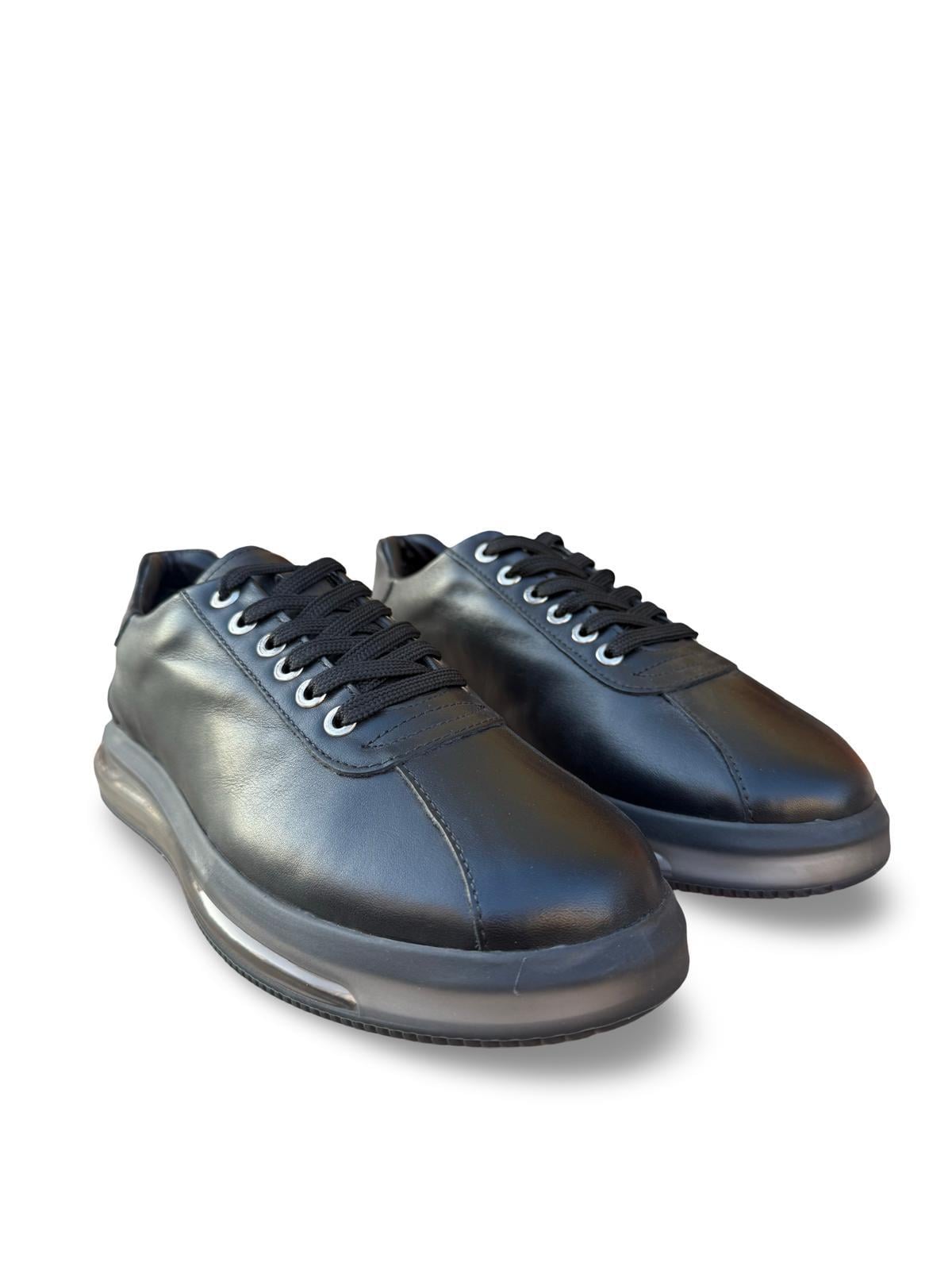 Yalınayak M20031  Hakiki Deri Erkek Aır Taban Sneakers & Spor Siyah