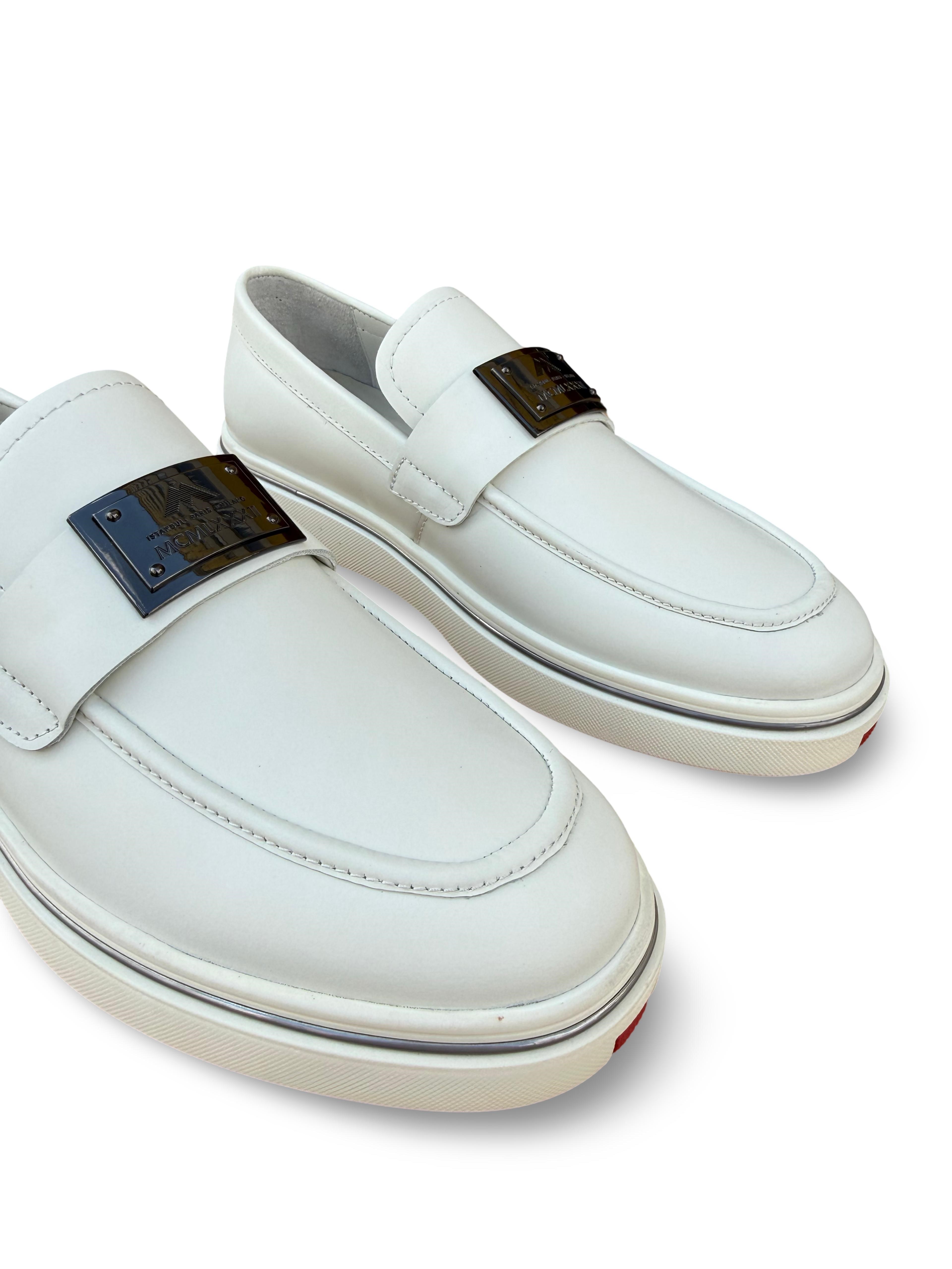 Yalınayak M23251 Hakiki Deri Erkek Loafer Ayakkabı Beyaz