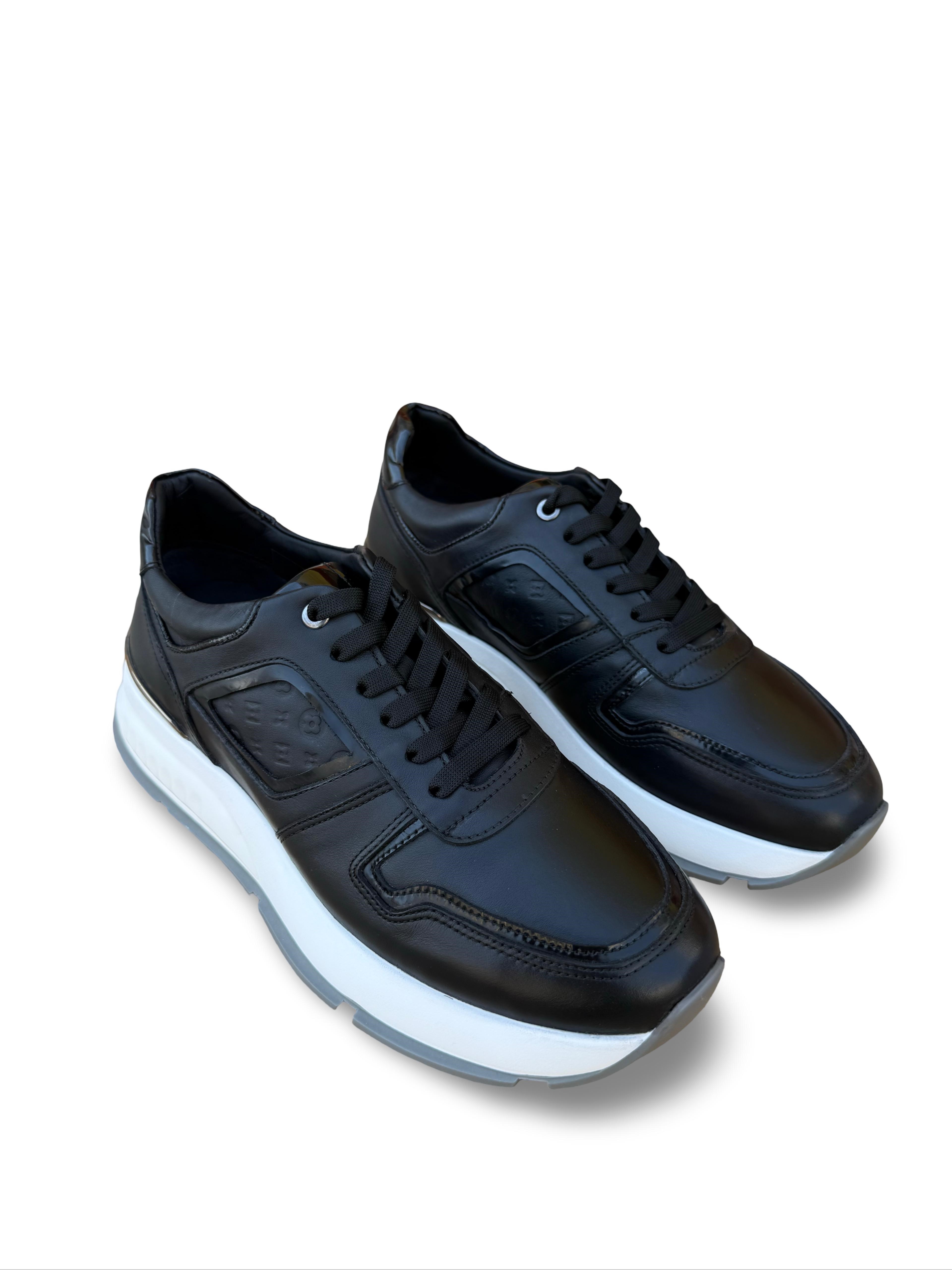 Yalınayak M23259 Hakiki Deri Eva Taban Erkek Sneaker Siyah