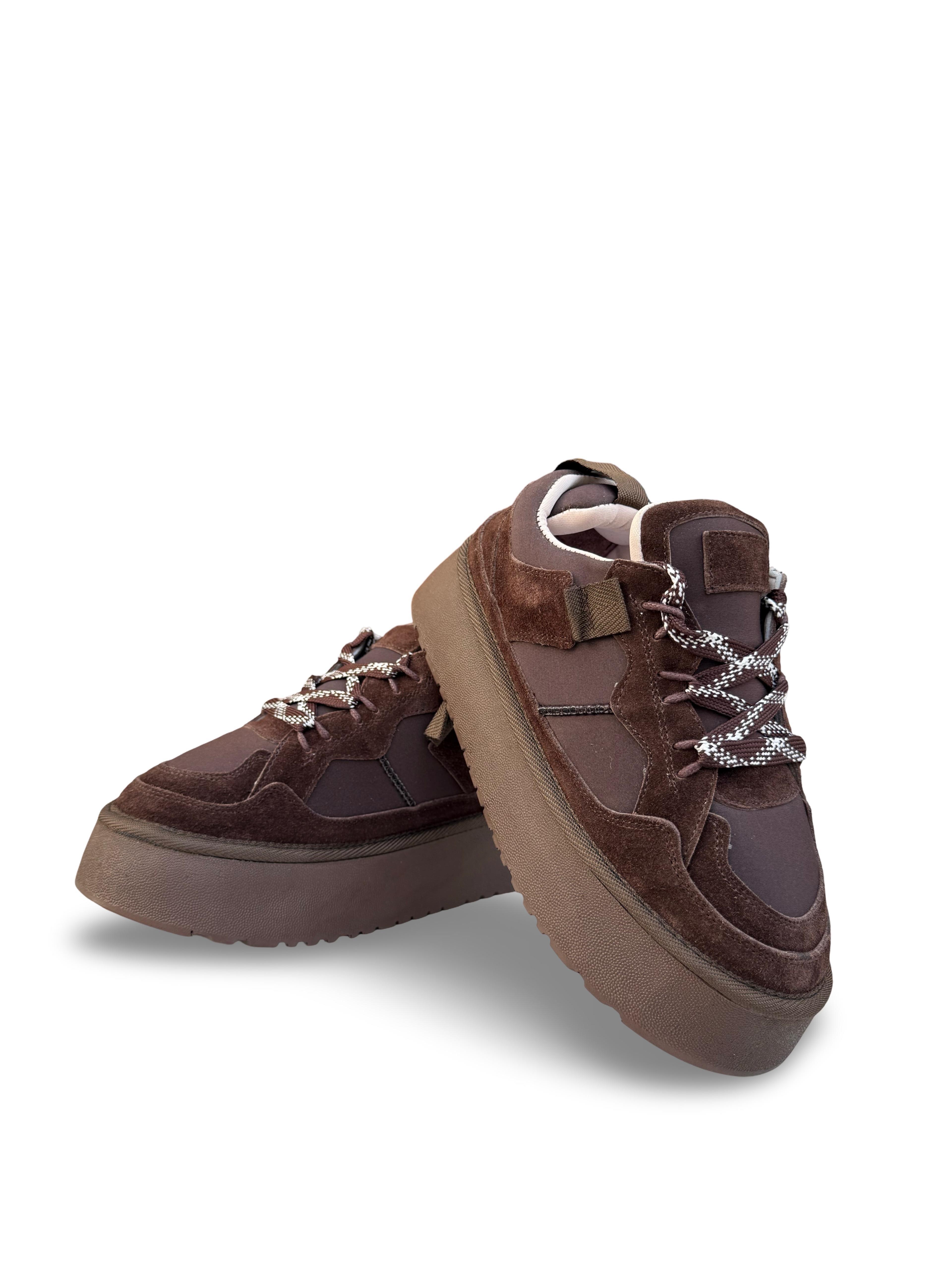 Yalınayak Mrs1353 Hakiki Deri Taban Yüksek Kadın Sneaker Kahve
