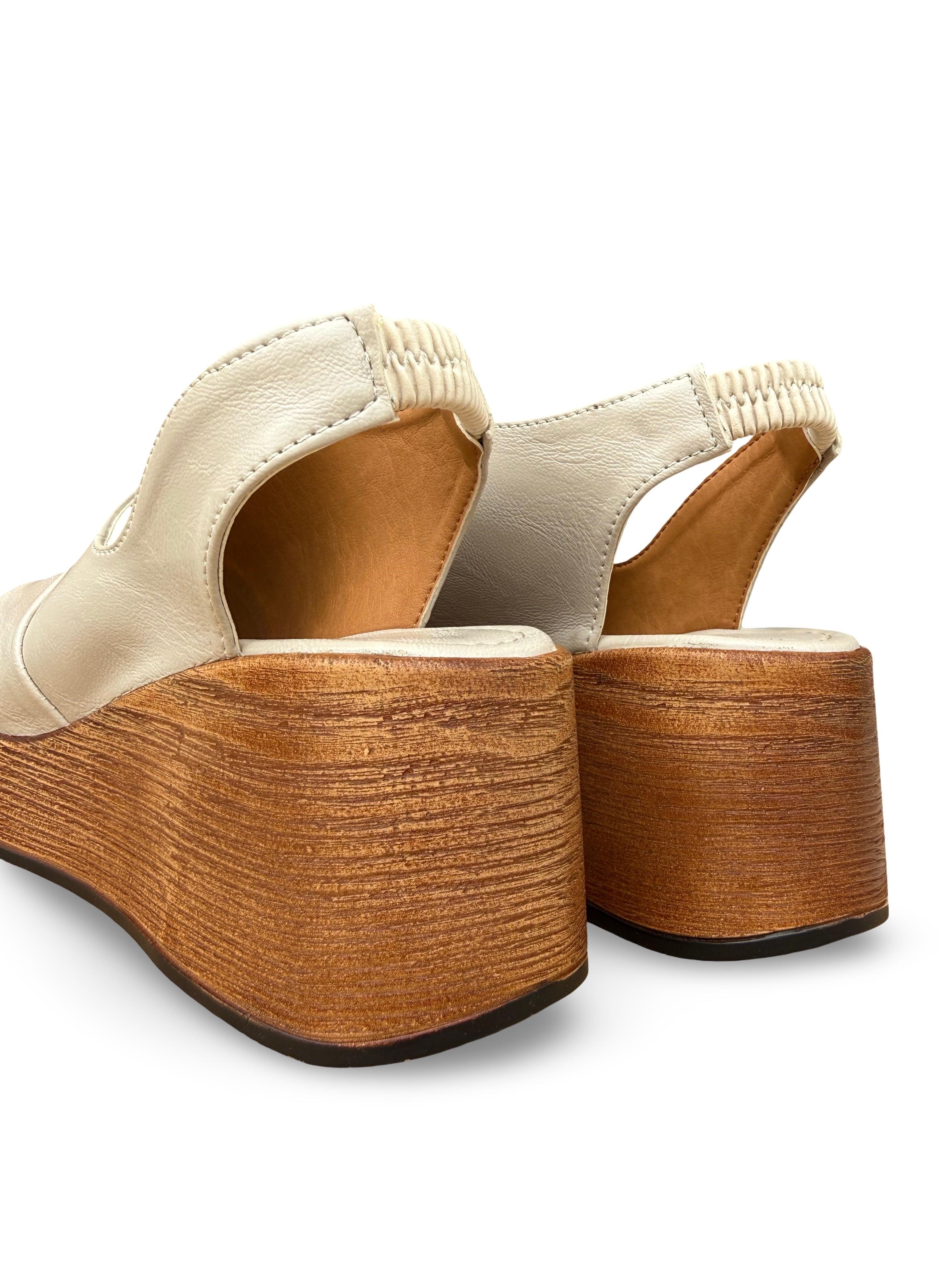 Yalınayak Mrs1449 Hakiki Deri Dolgu Platform Topuk Kadın Sandalet Bej