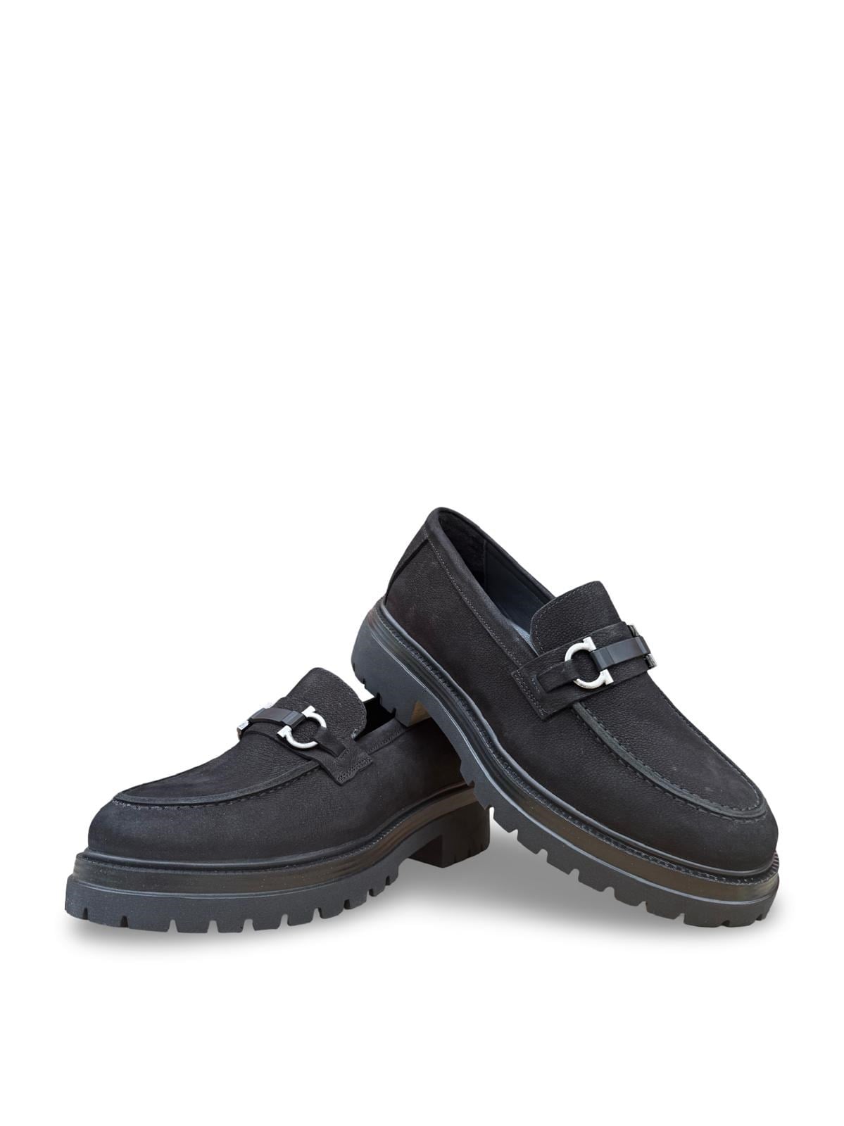 Yalınayak Rg1552-1 Hakiki Nubuk Deri Erkek Loafer Siyah Nubuk