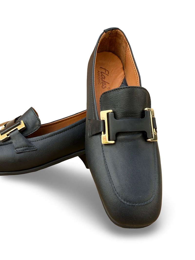 26143249A Hakiki Deri Kadın Loafer Babet Siyah