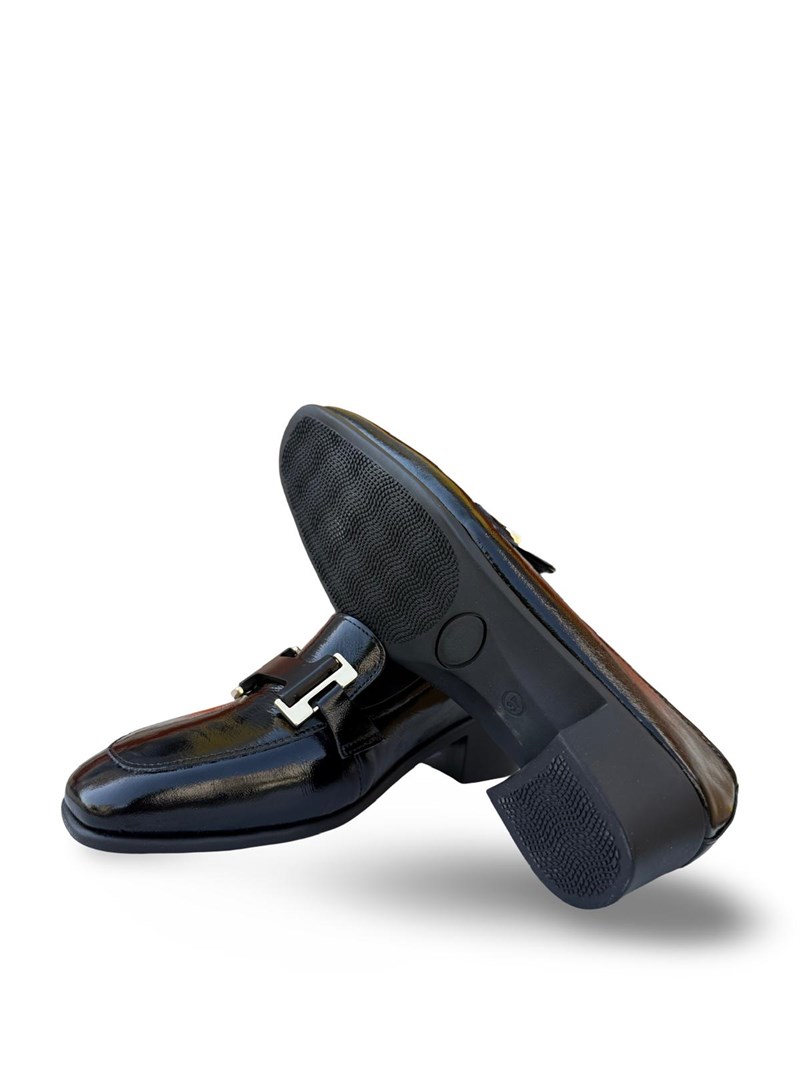 26143249A Hakiki Deri Kadın Loafer Babet Siyah Rugan