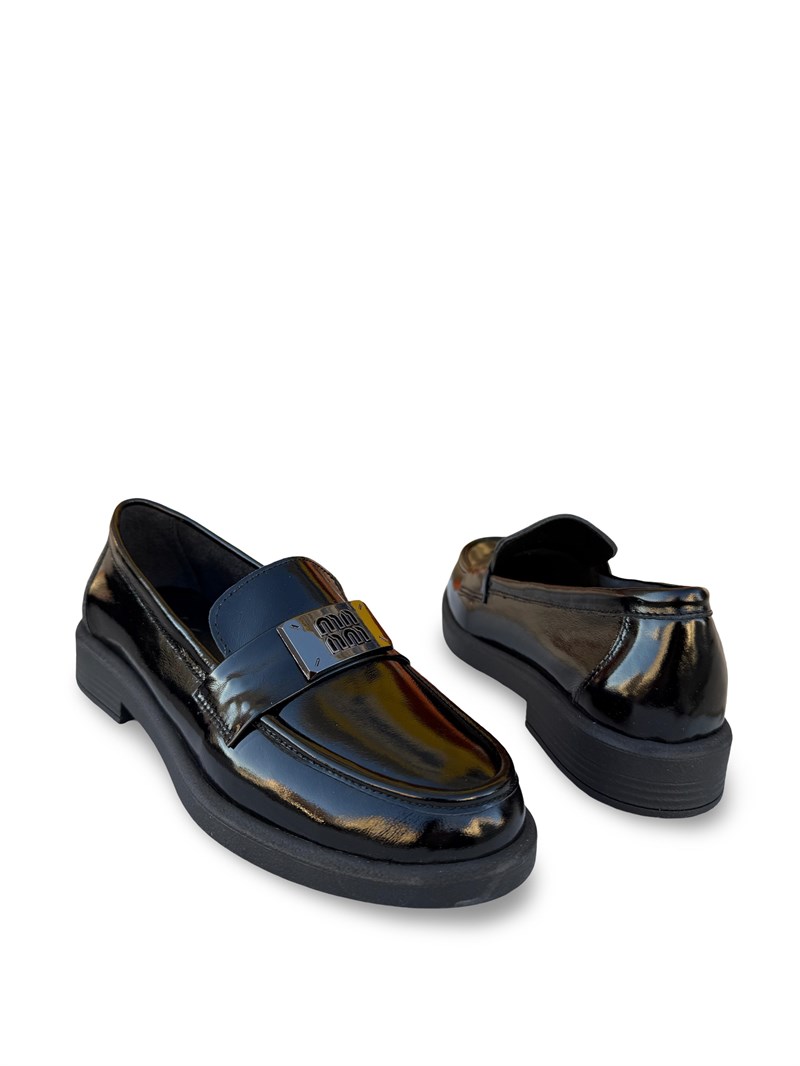 Bty04528 Hakiki Deri Kadın Loafer & Babet Siyah Rugan