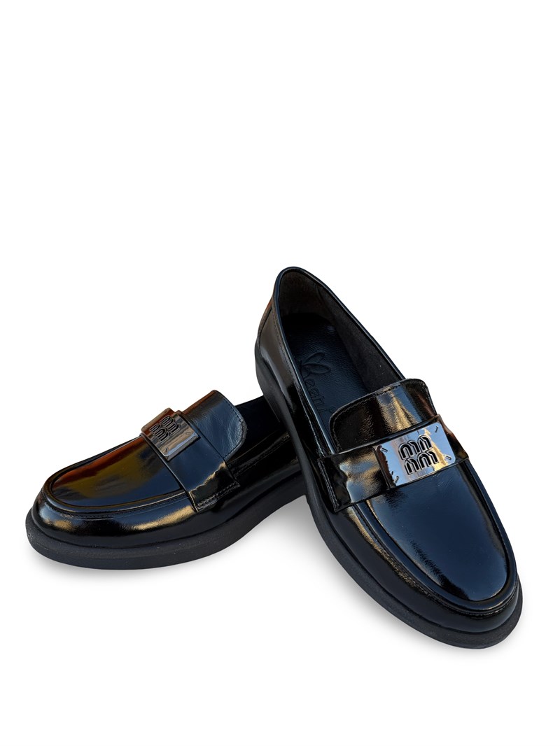 Bty04528 Hakiki Deri Kadın Loafer & Babet Siyah Rugan