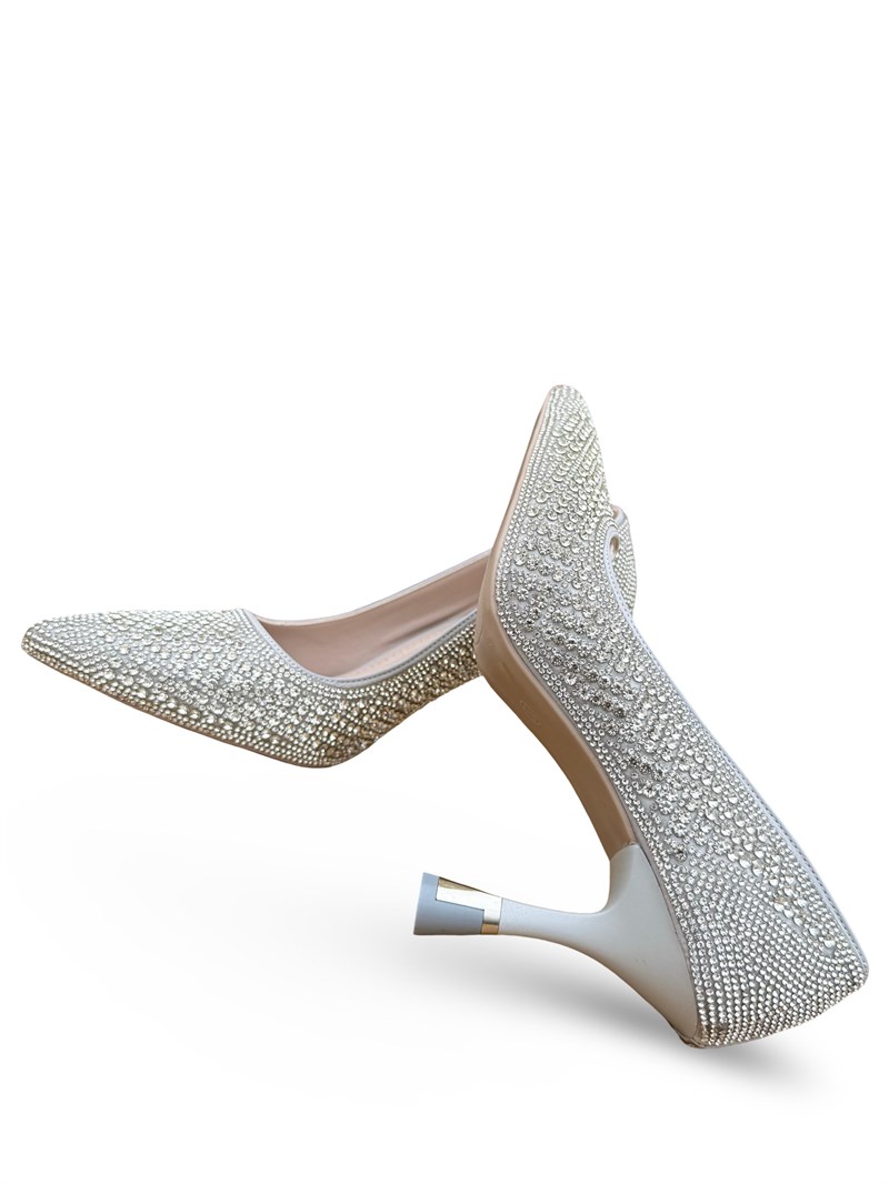 Bty2387103 Taşlı Kadın Stiletto Gümüş