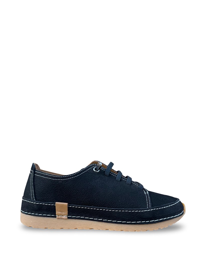 Bty262RC1 Hakiki Deri Kadın Comfort Taban Casual Ayakkabı Siyah Nubuk