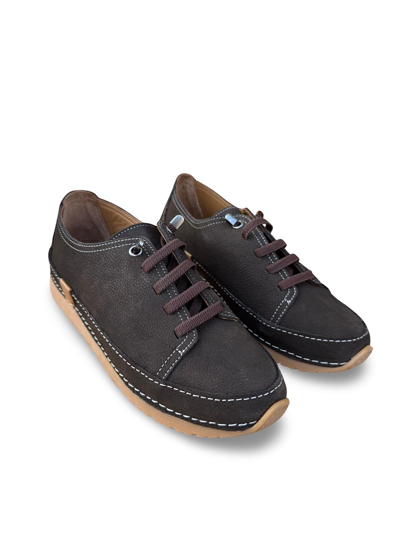 Bty262RC1 Hakiki Deri Kadın Comfort Taban Casual Ayakkabı Kahve Nubuk