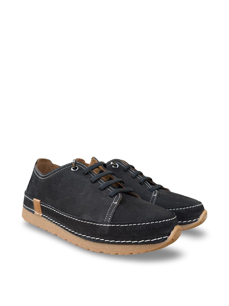 Bty262RC1 Hakiki Deri Kadın Comfort Taban Casual Ayakkabı Siyah Nubuk