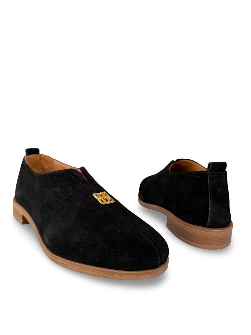 Bty2640069 Hakiki Süet Deri Kadın Loafer & Babet Siyah Süet