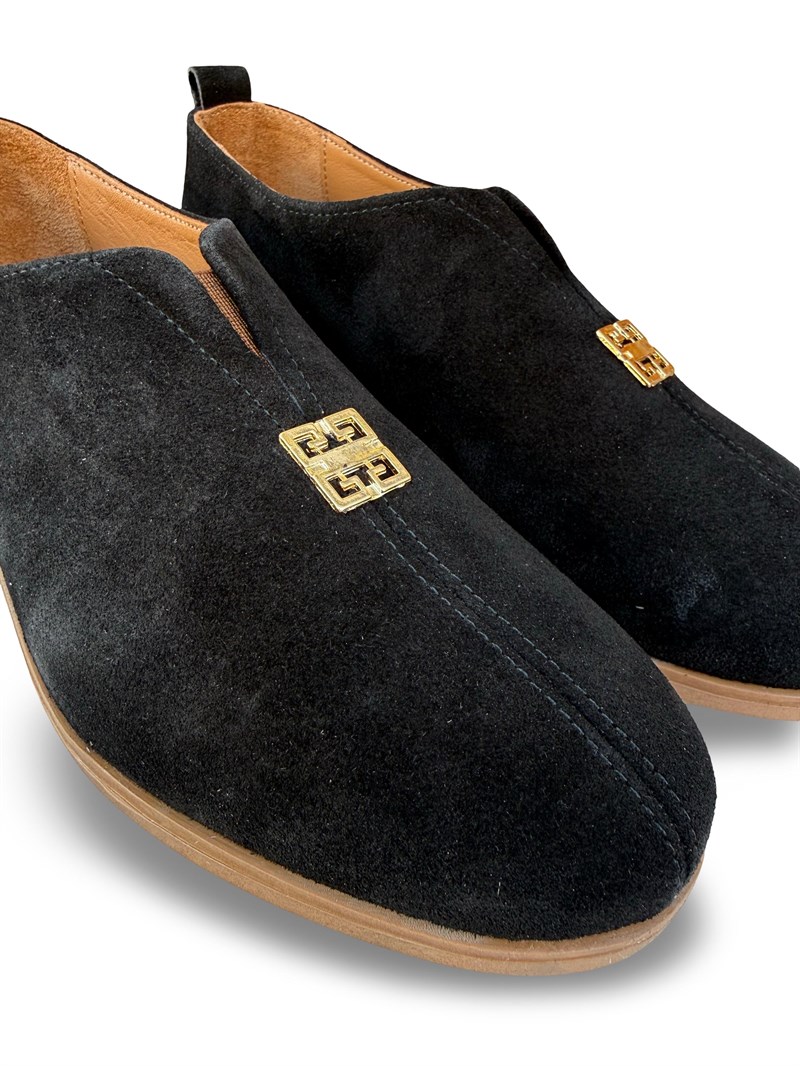 Bty2640069 Hakiki Süet Deri Kadın Loafer & Babet Siyah Süet