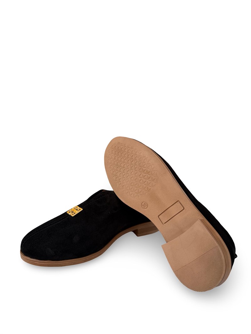 Bty2640069 Hakiki Süet Deri Kadın Loafer & Babet Siyah Süet