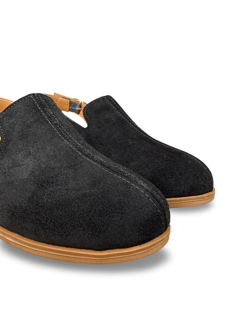 Bty264009 Hakiki Deri Kadın Loafer Ayakkabı Siyah Süet