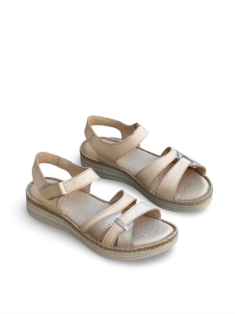 C.Black 22338 Hakiki Deri Comfort Taban Kadın Sandalet Bej