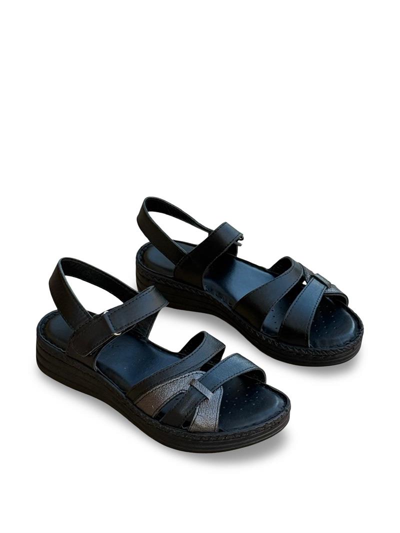 C.Black 22338 Hakiki Deri Comfort Taban Kadın Sandalet Siyah